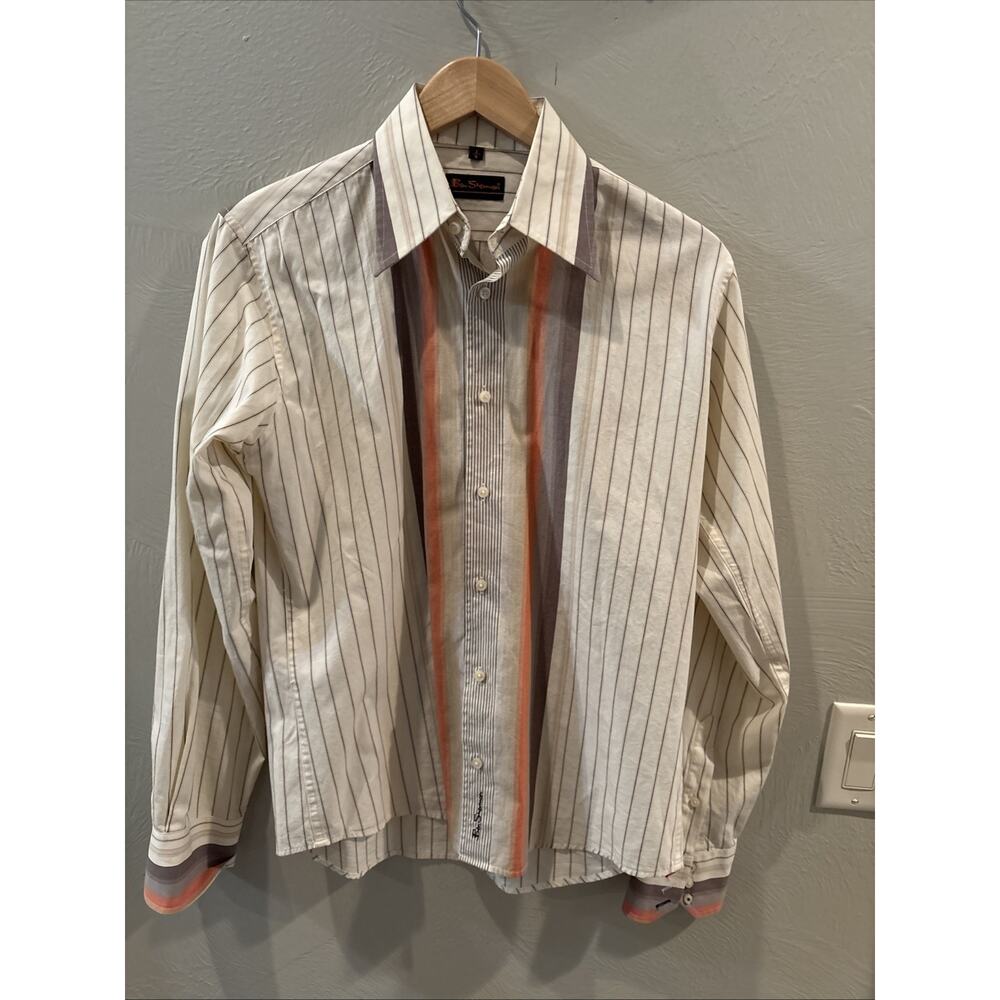Ben Sherman Vintage Men's 2/M Long Sleeve Button Down Shirt Medium Mod Stripe